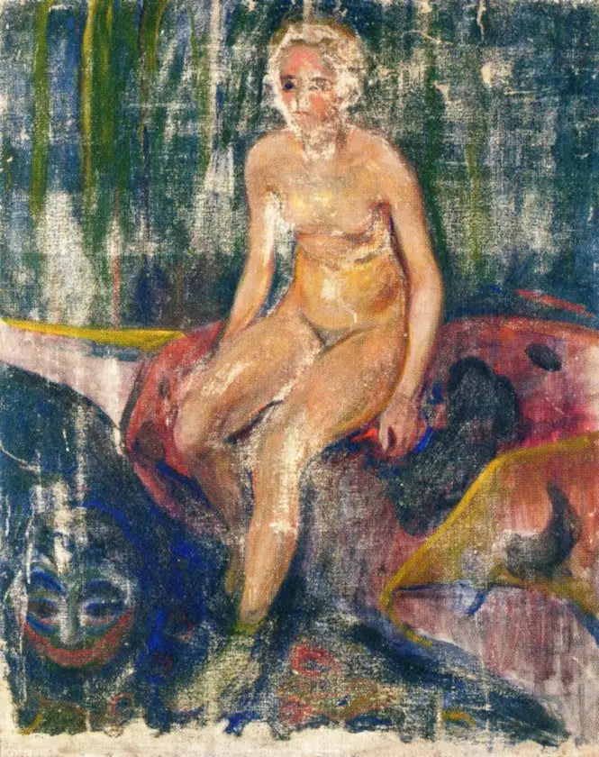Sitting Nude and Grotesque Mask - Edvard Munch