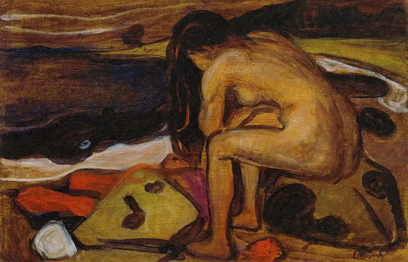 Nude Sitting on the Beach - Edvard Munch
