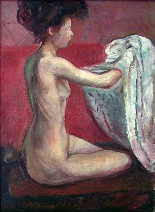 Reproduction du tableau « Nu assis sur un fond rouge - Edvard Munch » par Alpha Reproduction en peinture à l’huile