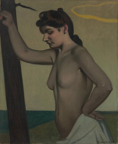 Nude profile resting against a trunk - Félix Vallotton