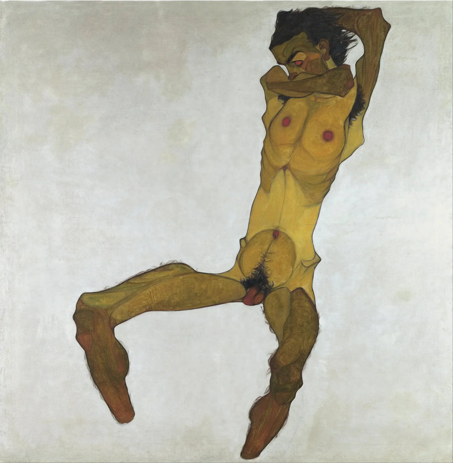 Male Nude Sitting (Self-Portrait) - Egon Schiele
