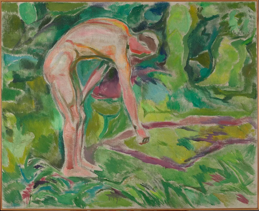 Male nude leaning forward in the woods - Edvard Munch