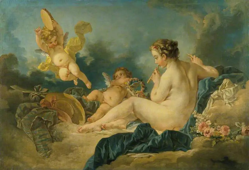 Nymph sitting with flutes - François Boucher