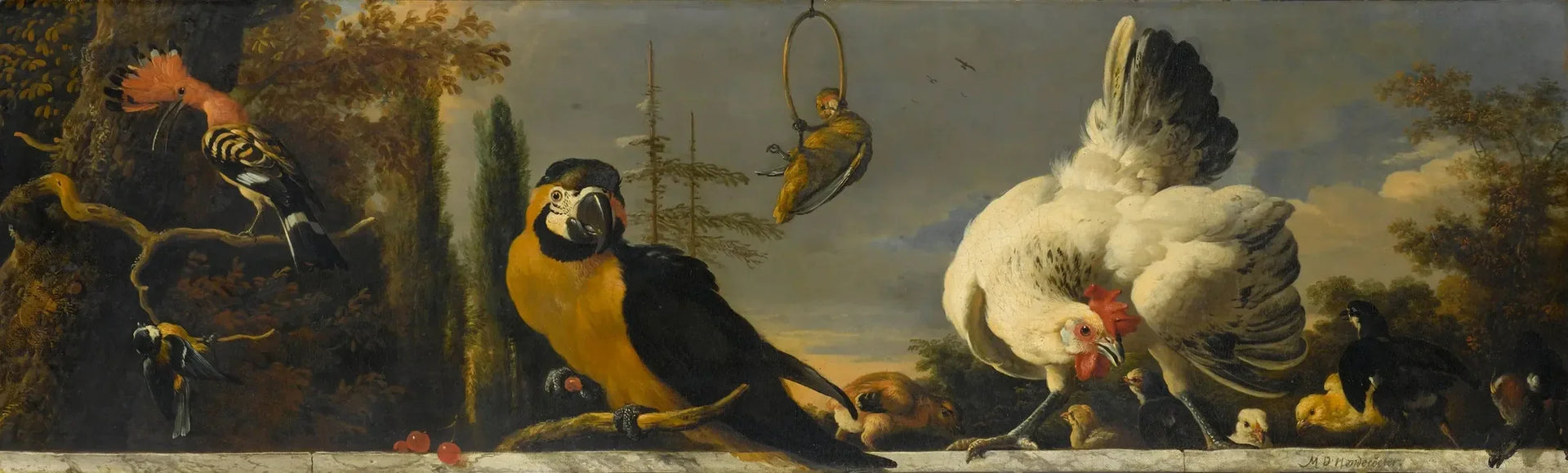 Oiseaux sur une balustrade - Melchior de Hondecoeter image 1 copie de tableau peinte à la main