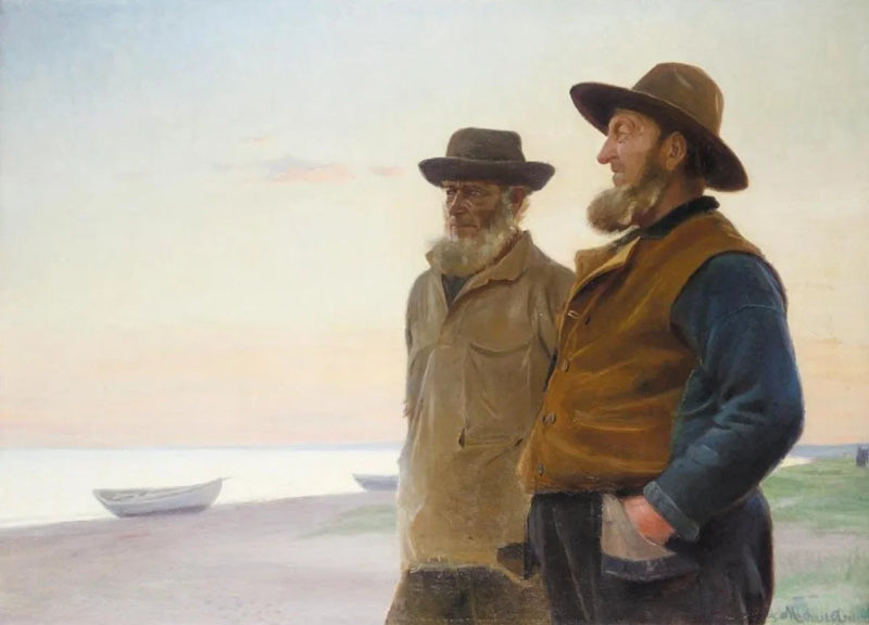 Ole Svendsen and Wolle (Ole Christoffersen) watch the sea at sunset. - Michael Peter Ancher