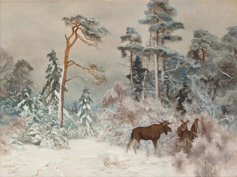 Moose in a winter landscape - Bruno Liljefors