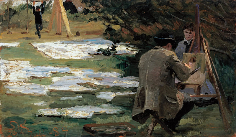 Oscar Björck painting in the Brøndum garden - Peder Severin Krøyer