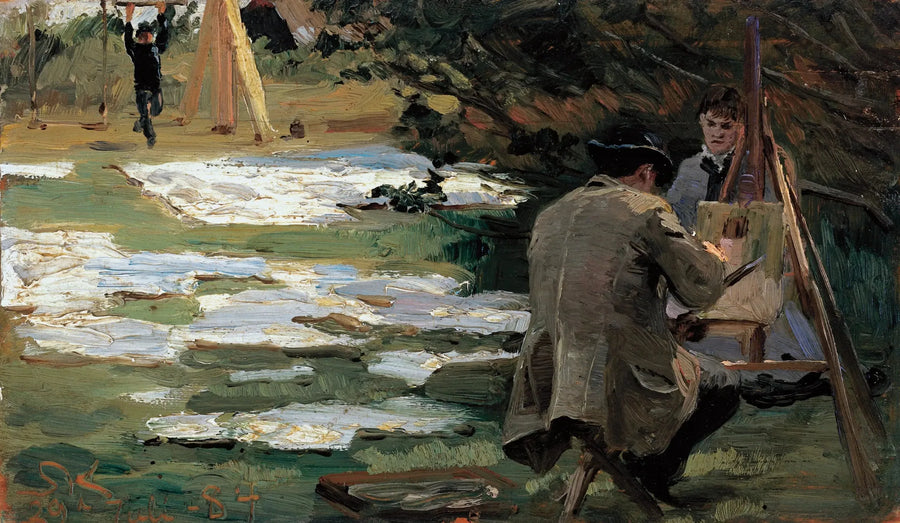Oscar Björck painting in the Brøndum garden - Peder Severin Krøyer