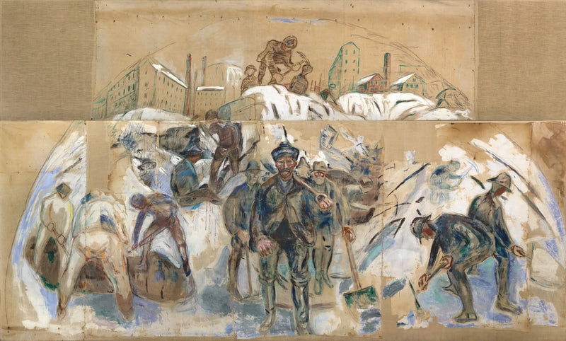 Workers on the construction site. Sketch for a decoration of the Oslo City Hall - Edvard Munch