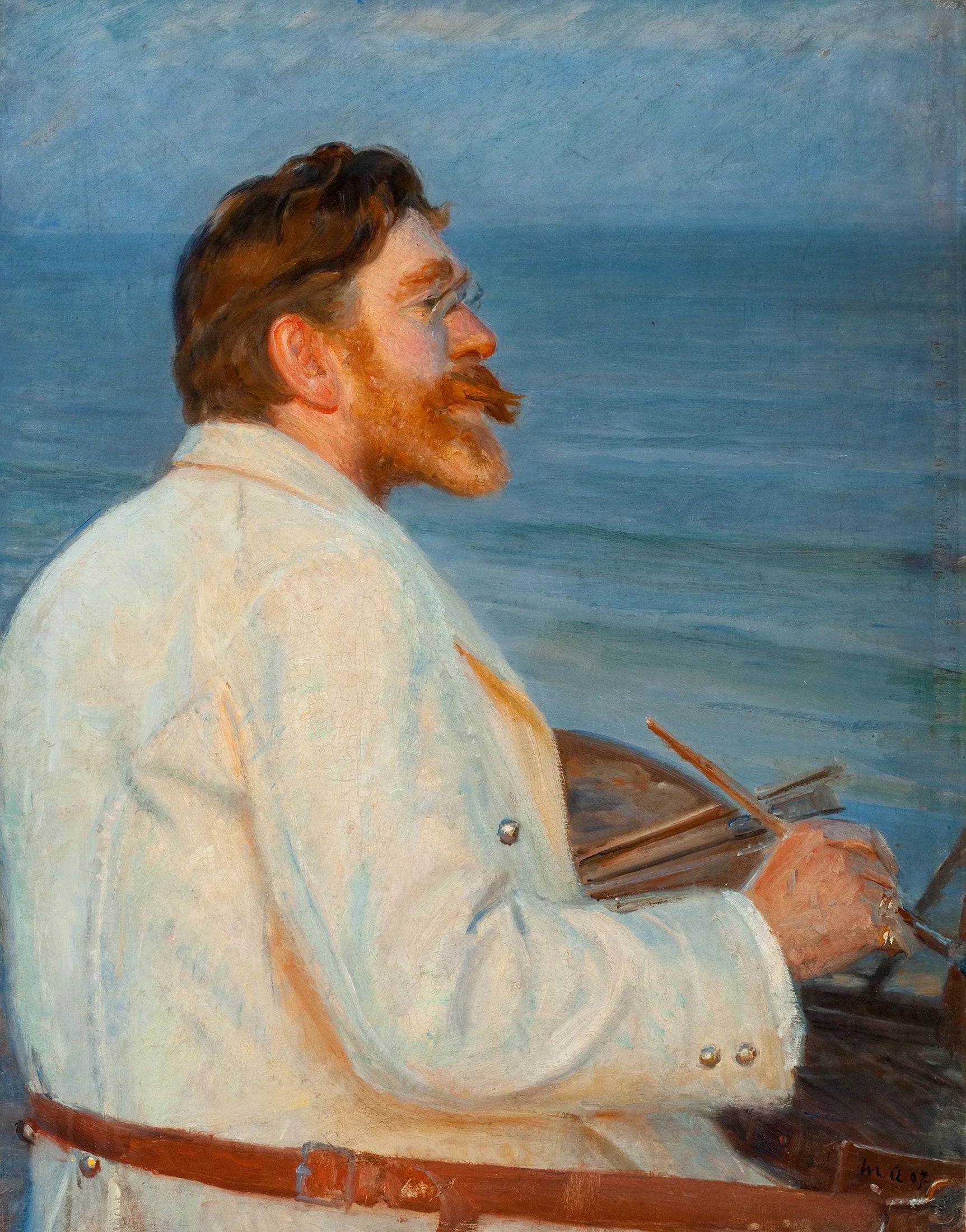 P.S. Peinture de Krøyer à Skagen Sønderstrand - Michael Peter Ancher image 1 copie peinte à la main à l’huile
