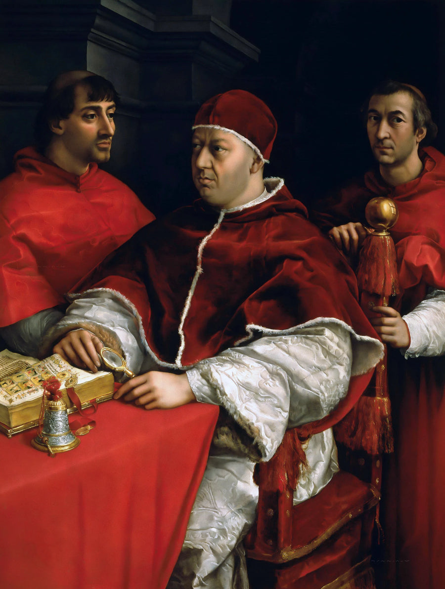 Le pape Léon X avec les cardinaux Giulio de' Medici et Luigi de' Rossi - Raphaël Sanzio
