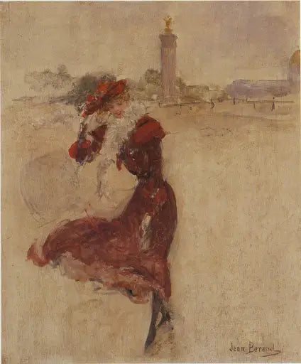 Parisienne in a red dress - Jean Béraud