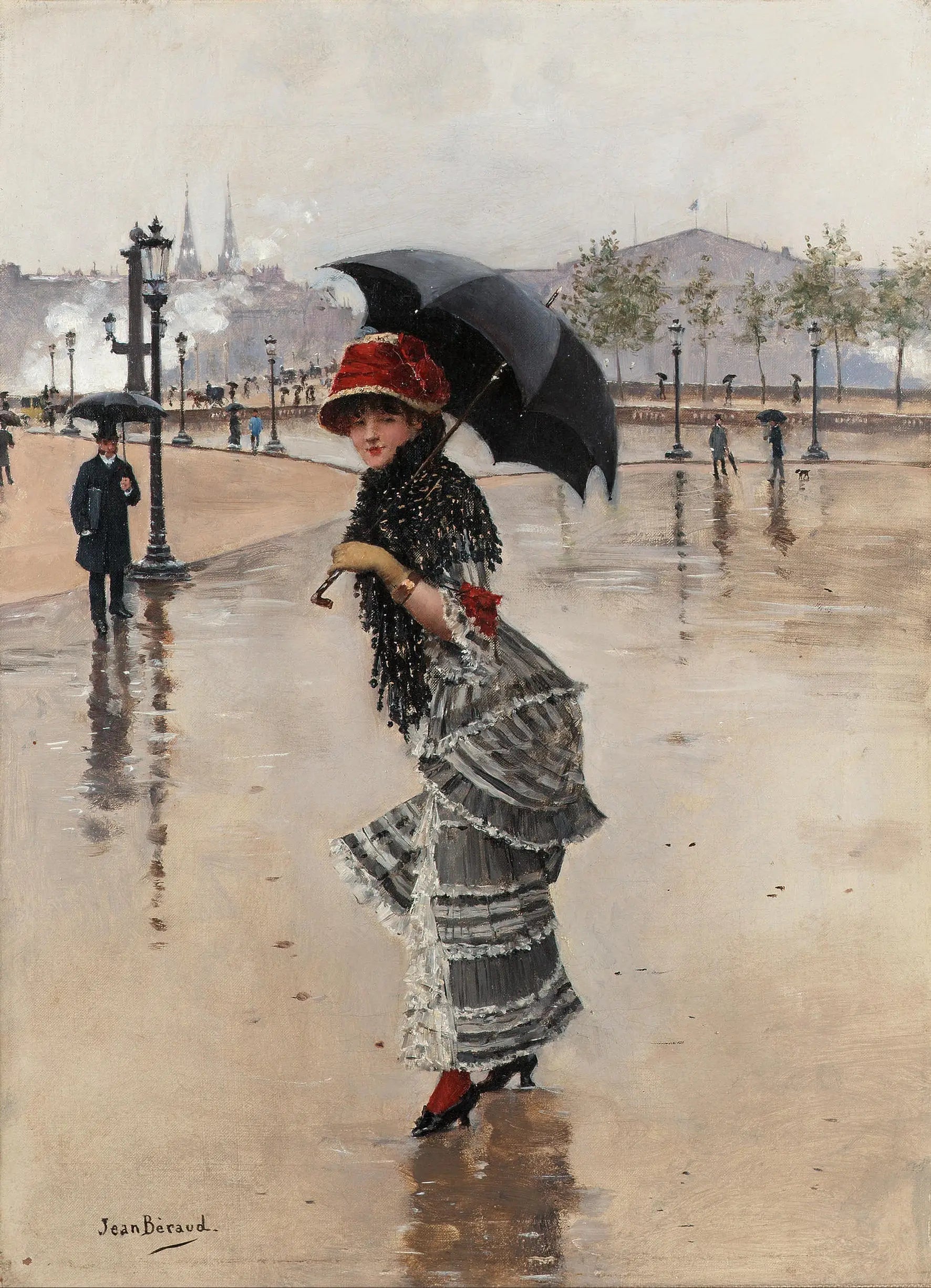 Parisienne un jour de pluie place de la Concorde - Jean Béraud - Alpha Reproduction