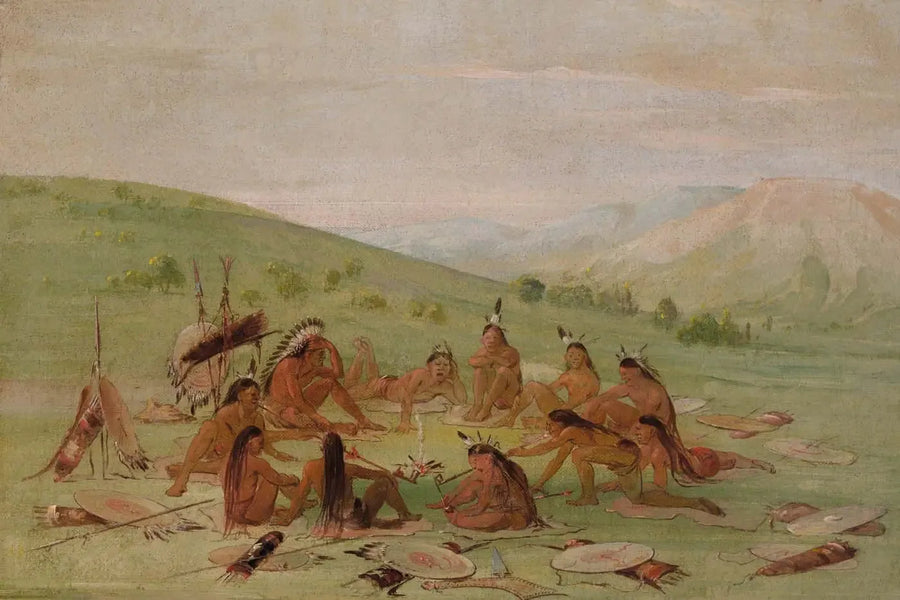 Part of the war on foot at the council, Mandan - George Catlin