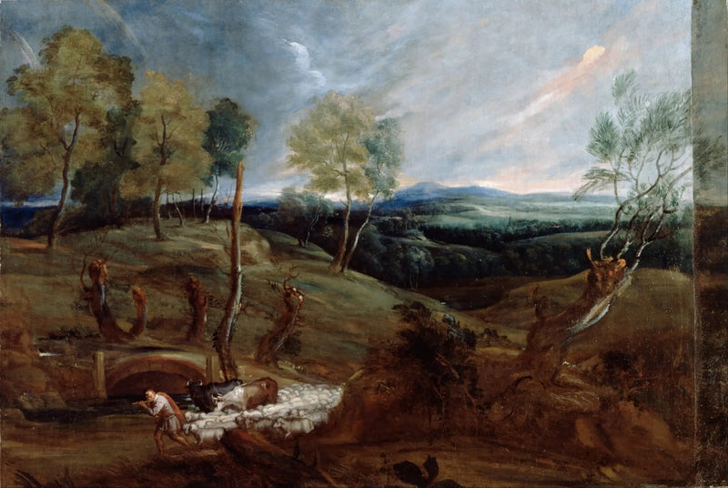 Sunset Landscape with a Shepherd and His Flock - Antoine van Dyck