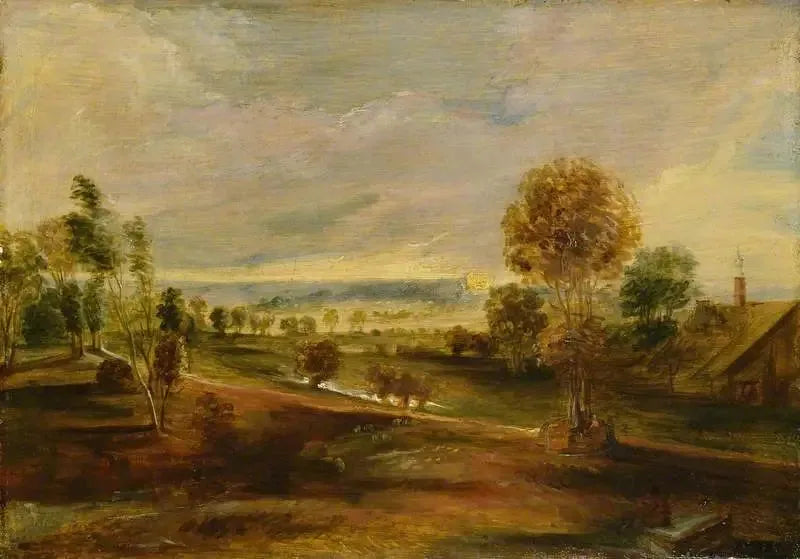 Landscape with Agricultural Buildings at Sunset - Peter Paul Rubens