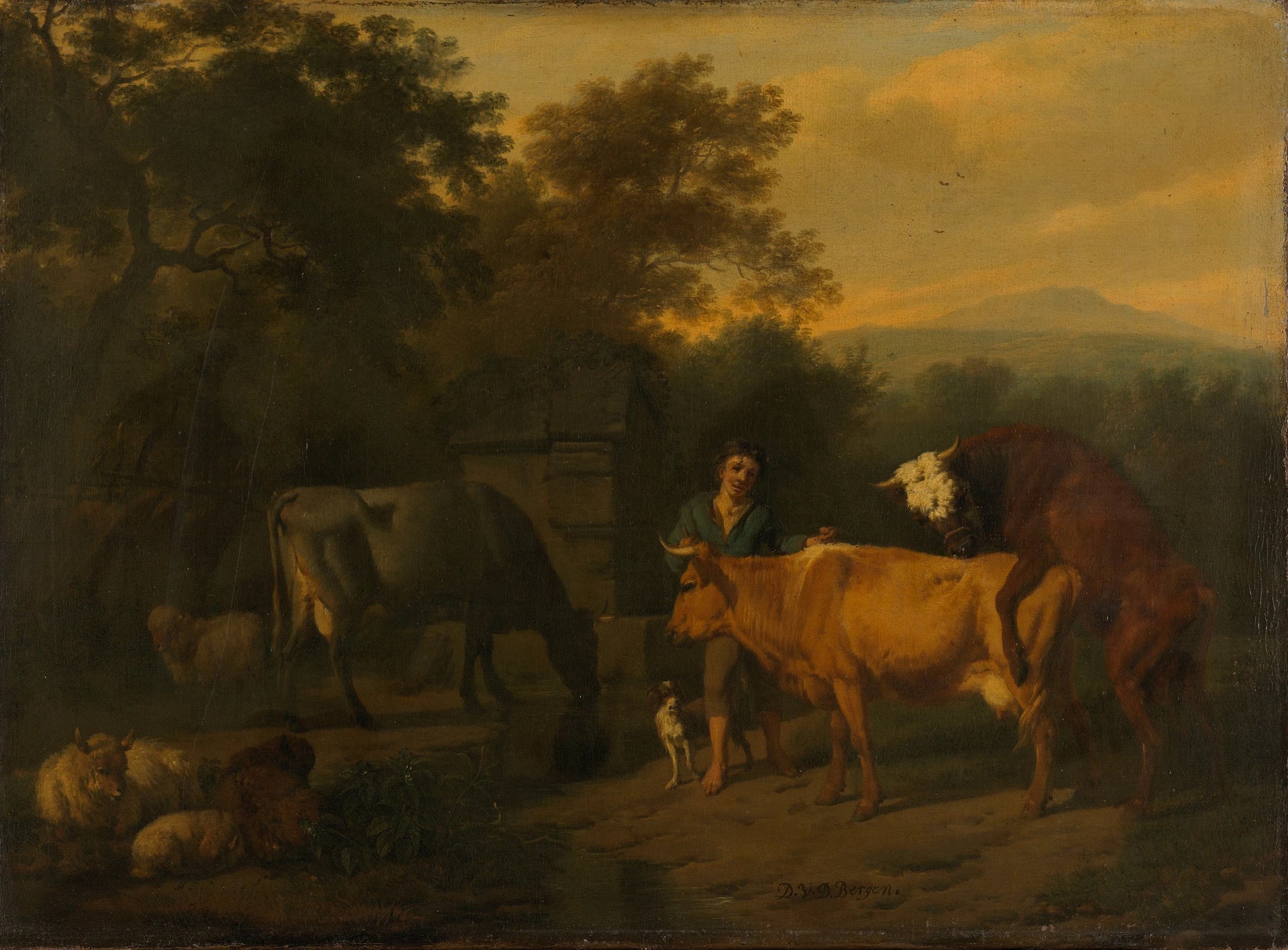 Paysage avec berger et bétail. - Dirck van den Bergen
