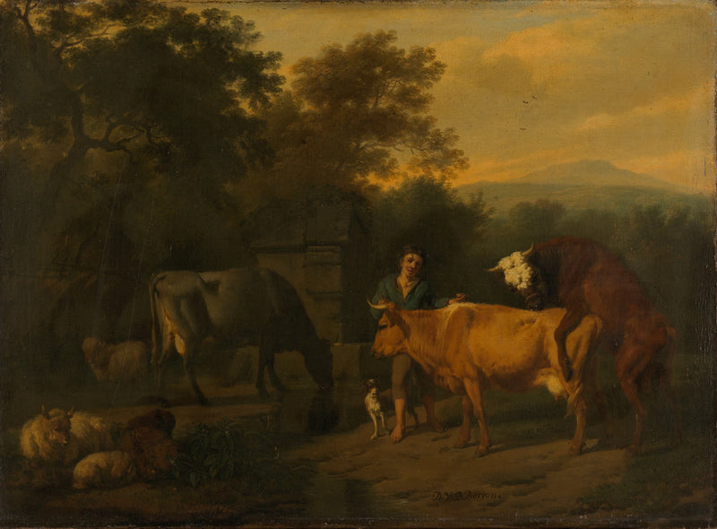 Paysage avec berger et bétail. - Dirck van den Bergen