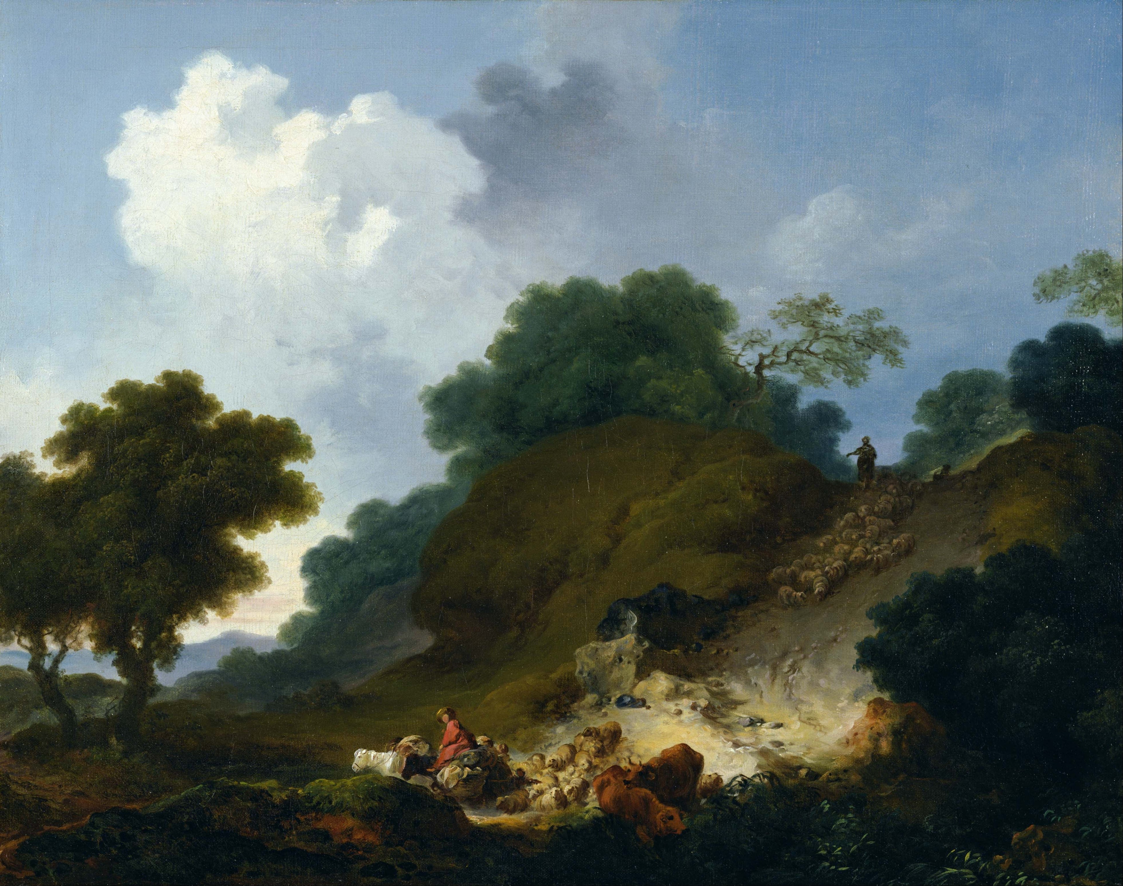 Landscape with Shepherds and Sheep Herd - Jean-Honoré Fragonard