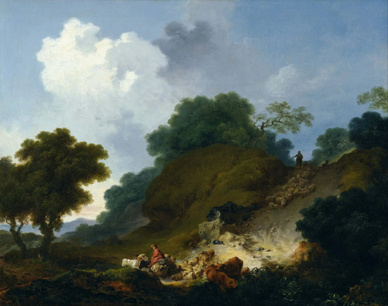 Landscape with Shepherds and Sheep Herd - Jean-Honoré Fragonard