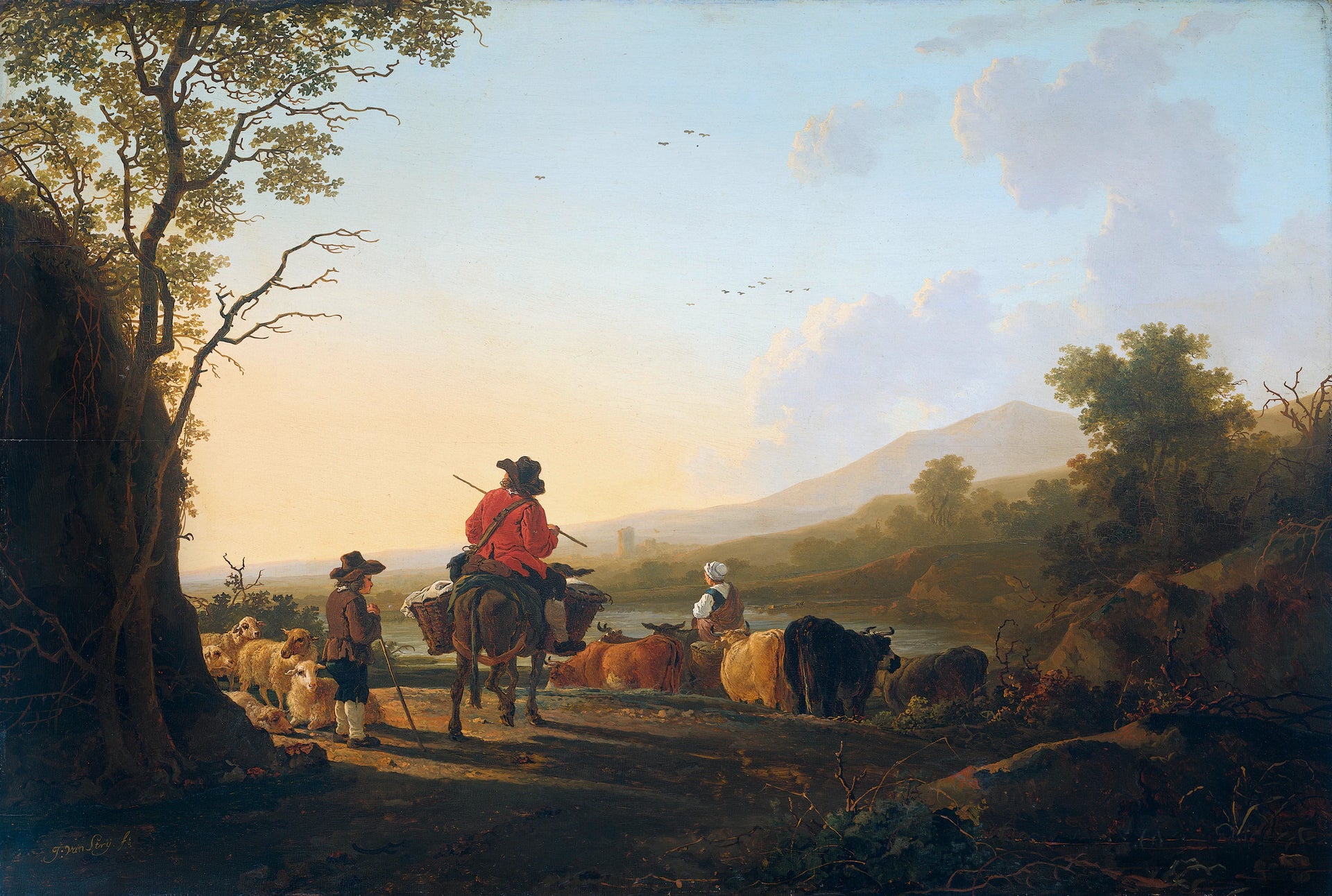 Paysage avec bouvier et berger - Jacob van Strij