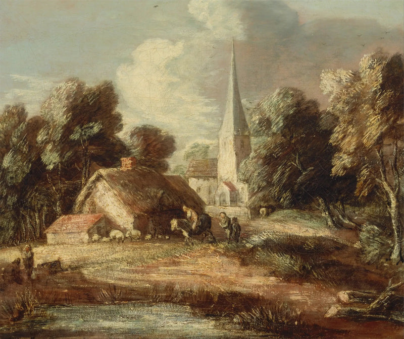 Landscape with chalet and church - Thomas Gainsborough