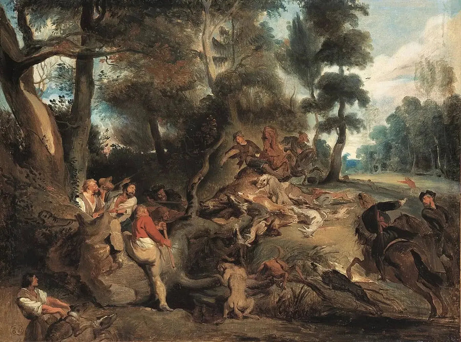 Landscape with Wild Boar Hunt - Eugène Delacroix
