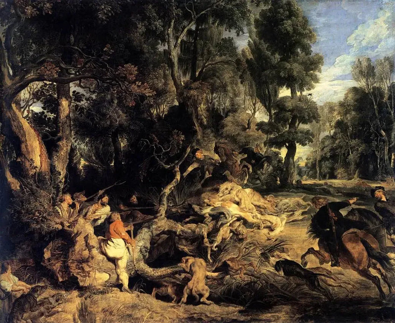 Landscape with Wild Boar Hunt - Peter Paul Rubens