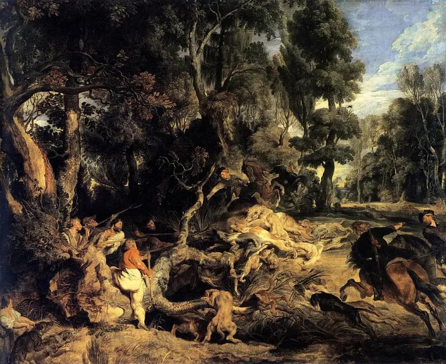 Landscape with Wild Boar Hunt - Peter Paul Rubens
