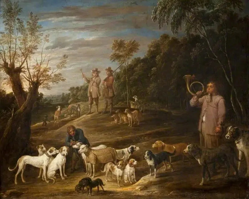 Landscape with hunters and dogs - David Teniers the Younger