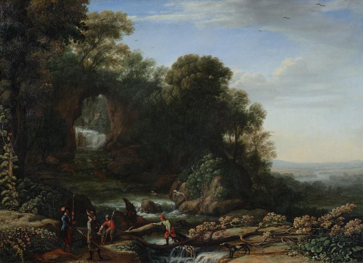 Landscape with Waterfall and Hunters - Claude Lorrain