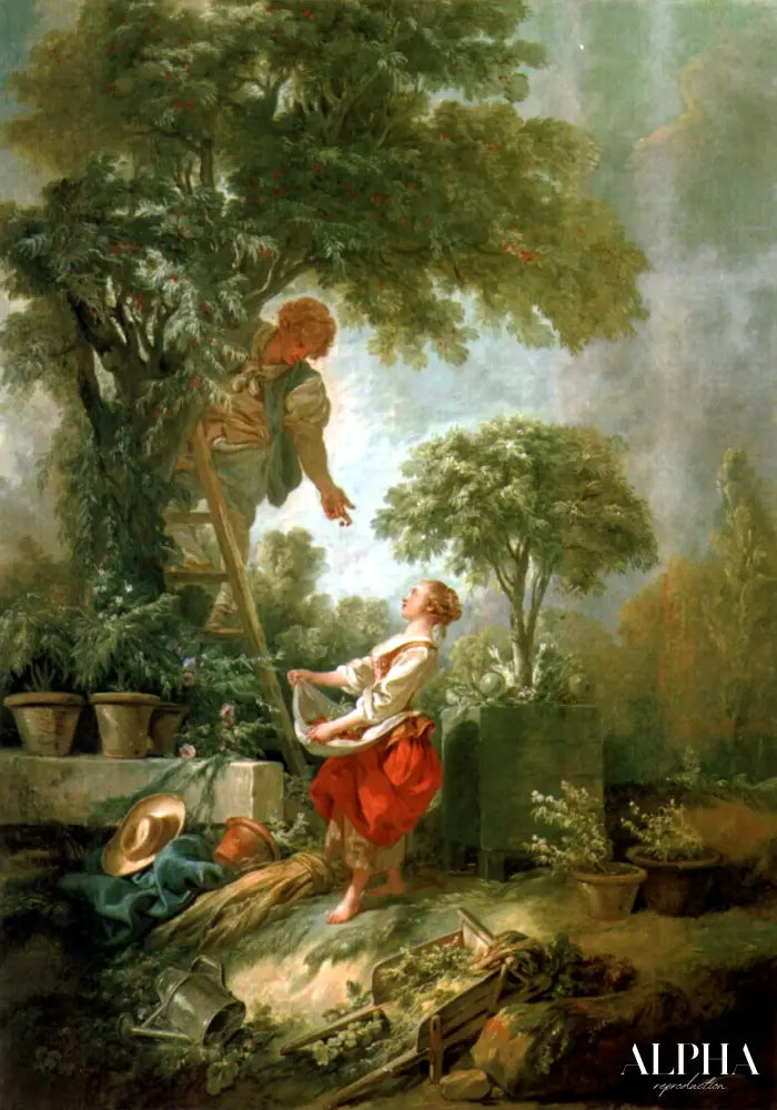 Landscape with Kirschpflückerin - François Boucher - Reproductions de tableaux et peintures haut de gamme