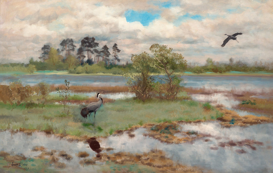Landscape with cranes by the water - Bruno Liljefors