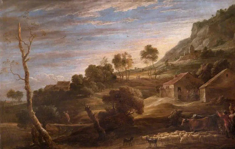 Landscape with Peasants Driving Livestock: Evening - David Teniers the Younger