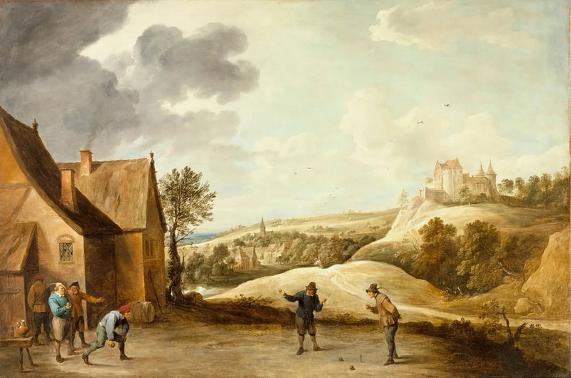 Landscape with peasants playing boules in front of an inn - David Teniers the Younger
