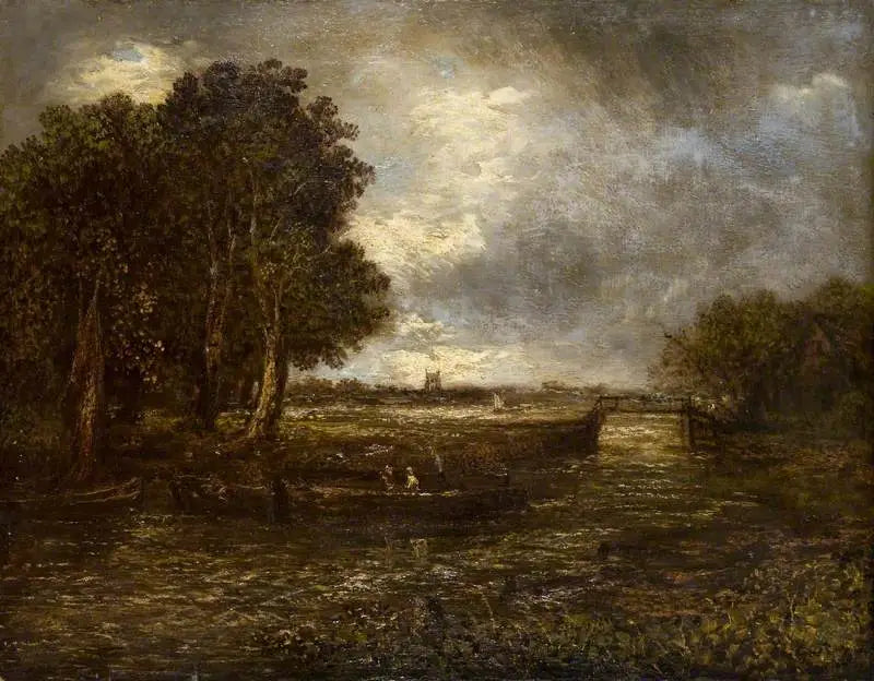 Landscape with Barges on a River - John Constable