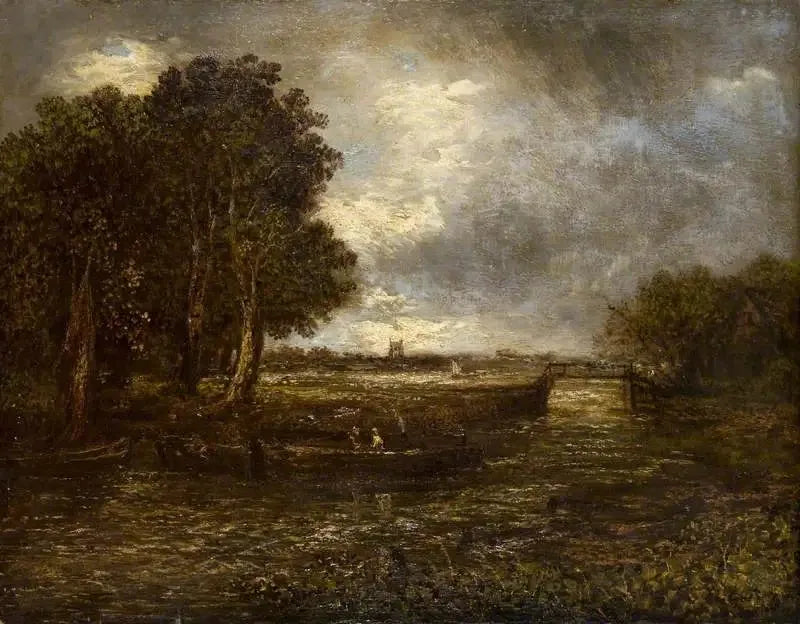 Landscape with Barges on a River - John Constable
