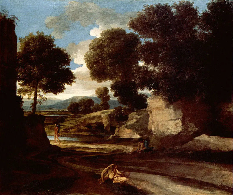 Landscape with Travelers Resting - Nicolas Poussin