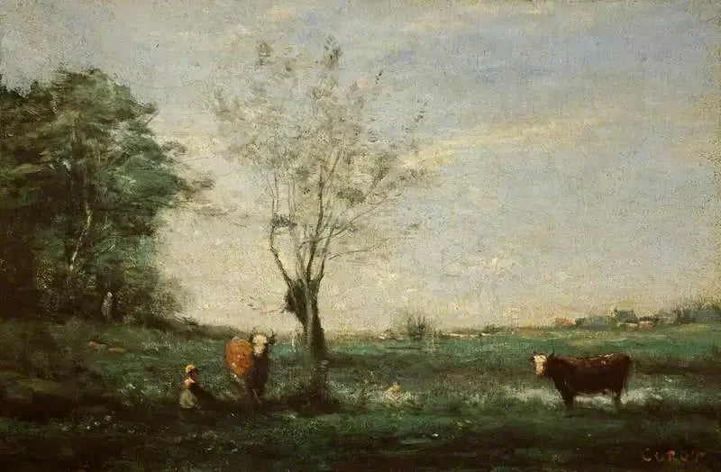 Landscape with Two Cows - Jean-Baptiste Camille Corot