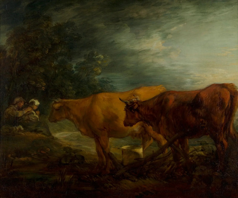 Landscape with Two Cows with a Shepherd and a Milkmaid - Thomas Gainsborough