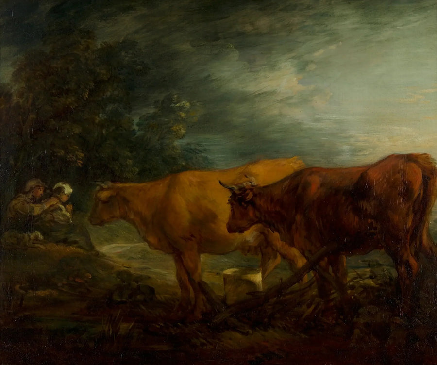 Landscape with Two Cows with a Shepherd and a Milkmaid - Thomas Gainsborough