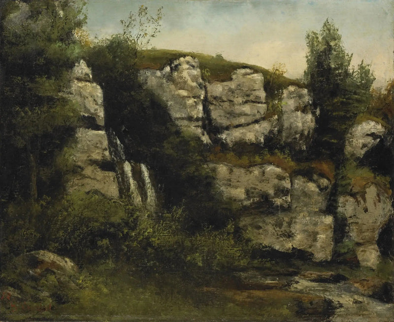 Landscape with rocky cliffs and waterfall - Gustave Courbet