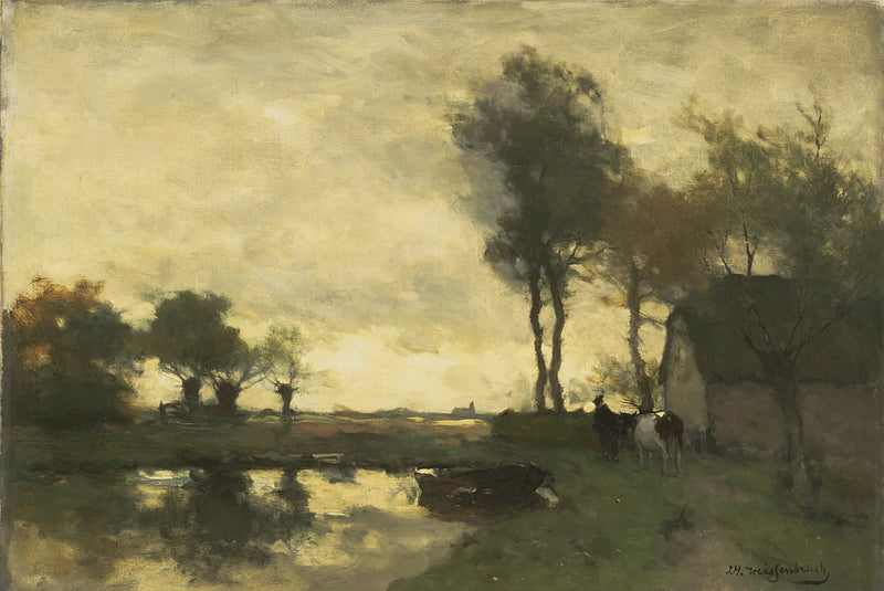 Paysage avec une ferme près d'un lac - Johan Hendrik Weissenbruch