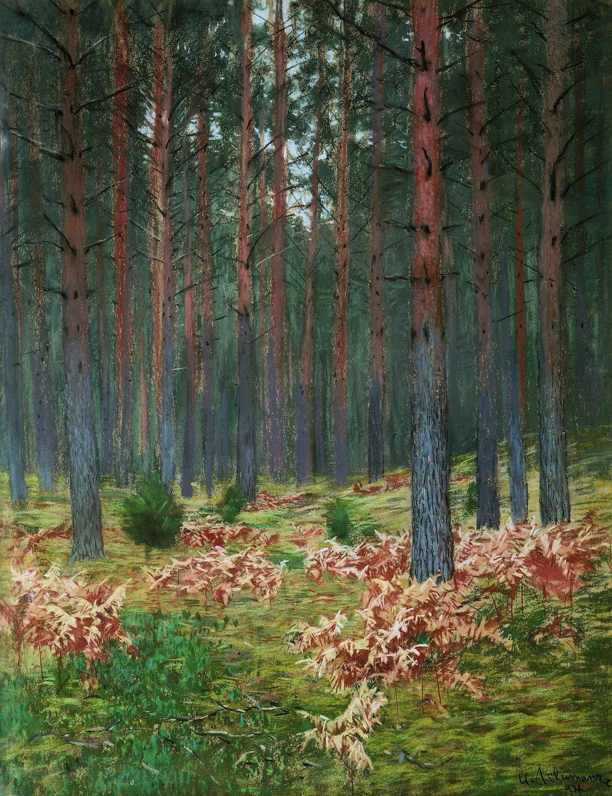 Paysage avec fougères (En automne à Bor.) - Isaac Levitan image 1 reproduction d’œuvre d’art à l’huile