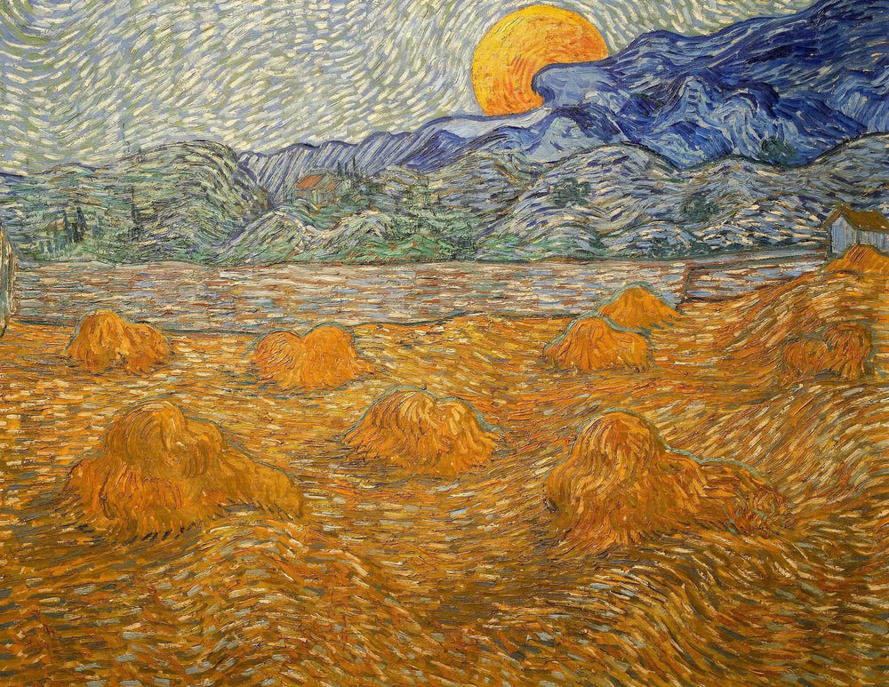 Paysage avec gerbes de blé et lune montante - Vincent van Gogh image 1 reproduction de peinture à l’huile