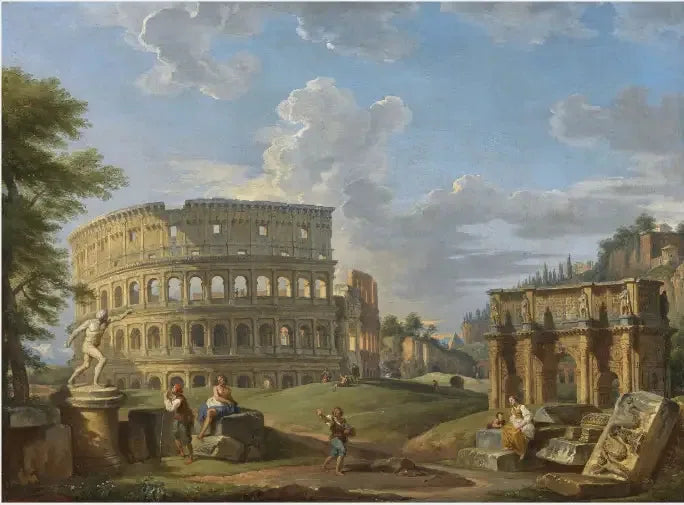 Landscape with the Colosseum and the Arch of Constantine, Rome - Giovanni Paolo Panini