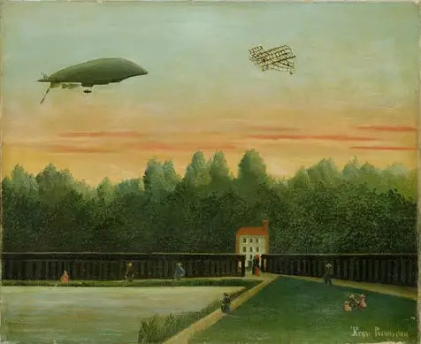 Landscape with the République dirigible and a Wright airplane - Henri Rousseau