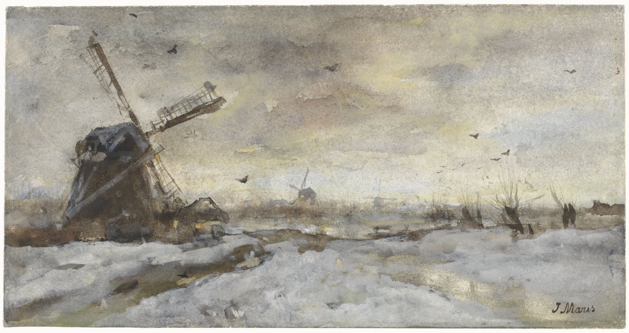 Paysage avec moulin dans la neige - Jacob Maris