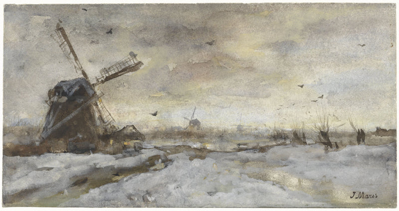 Paysage avec moulin dans la neige - Jacob Maris