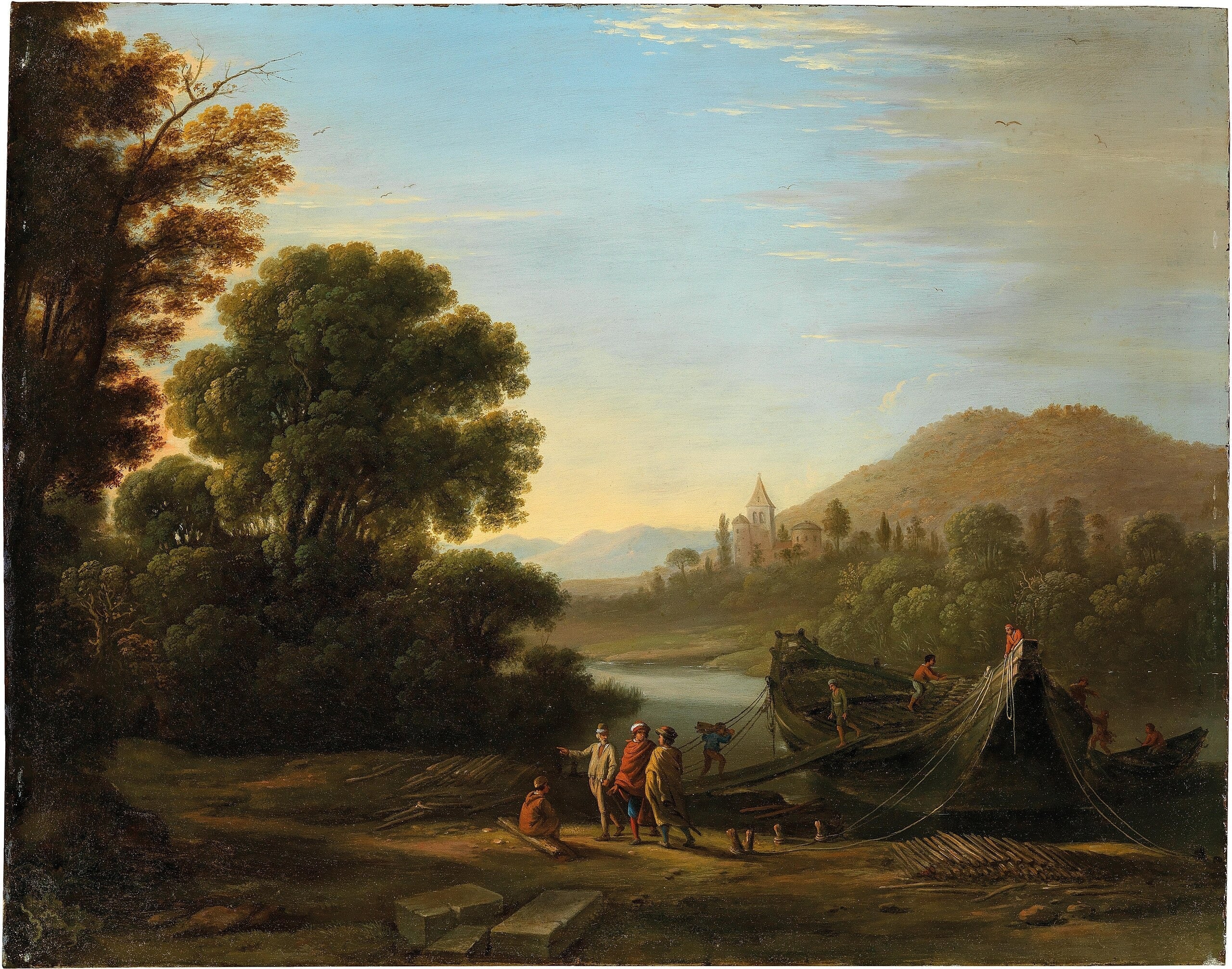 Landscape with Figures Loading Wood onto a Boat - Claude Lorrain